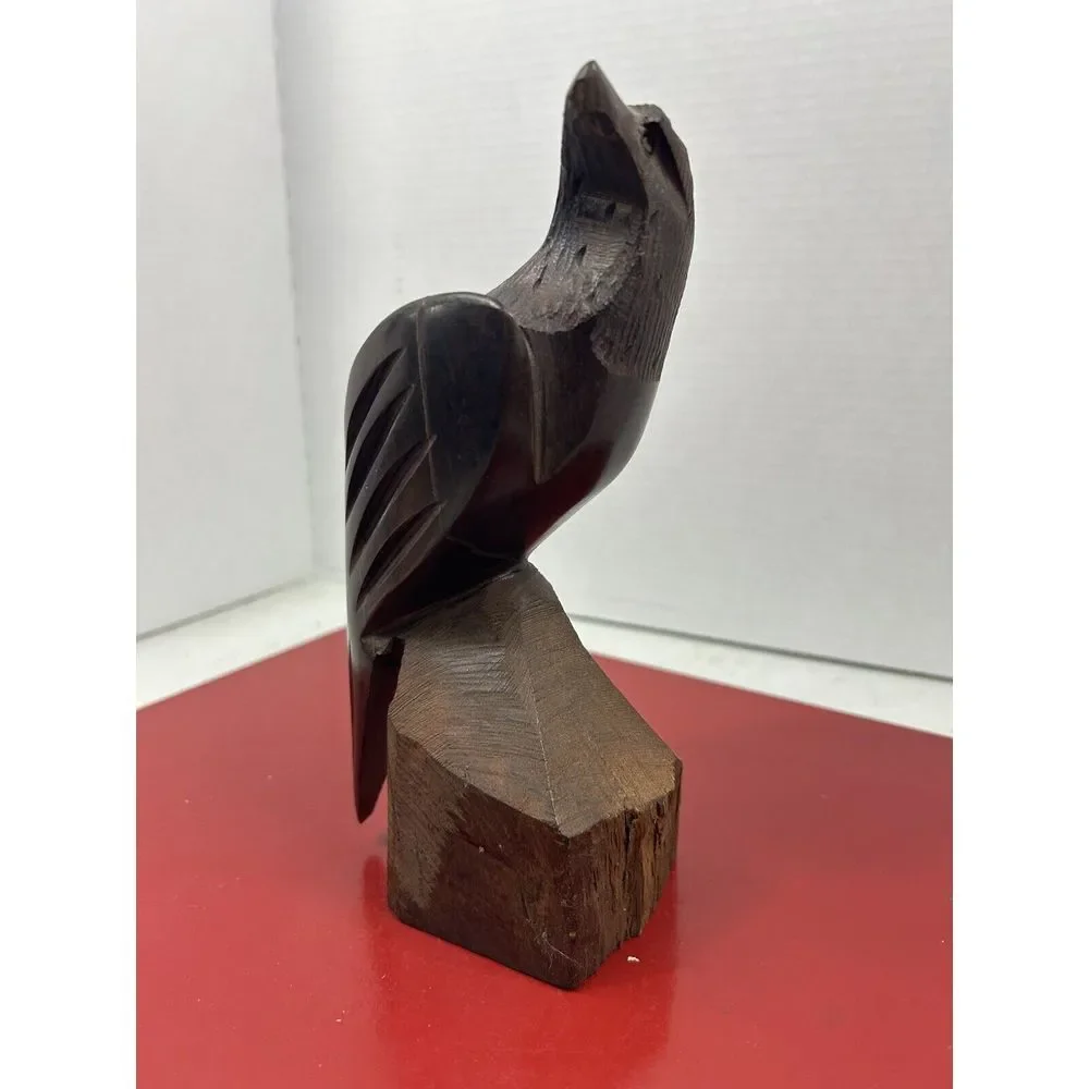 Vintage Hand Carved Ironwood Perched Eagle Hawk Bird of Prey Sculpture 8